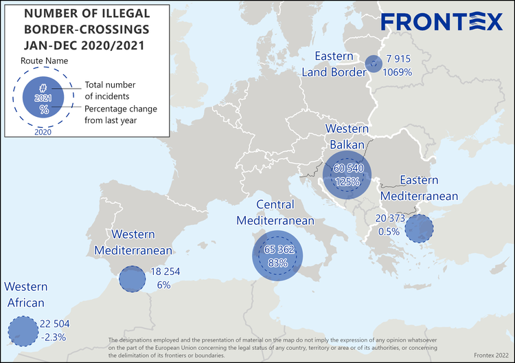 EU external borders in 2021: Arrivals above pre-pandemic levels